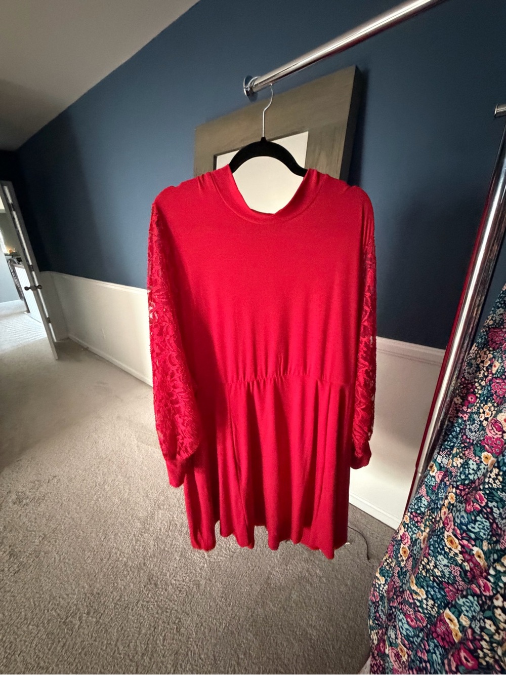 torrid Red Long Sleeve Lace-Sleeve Swing Dress